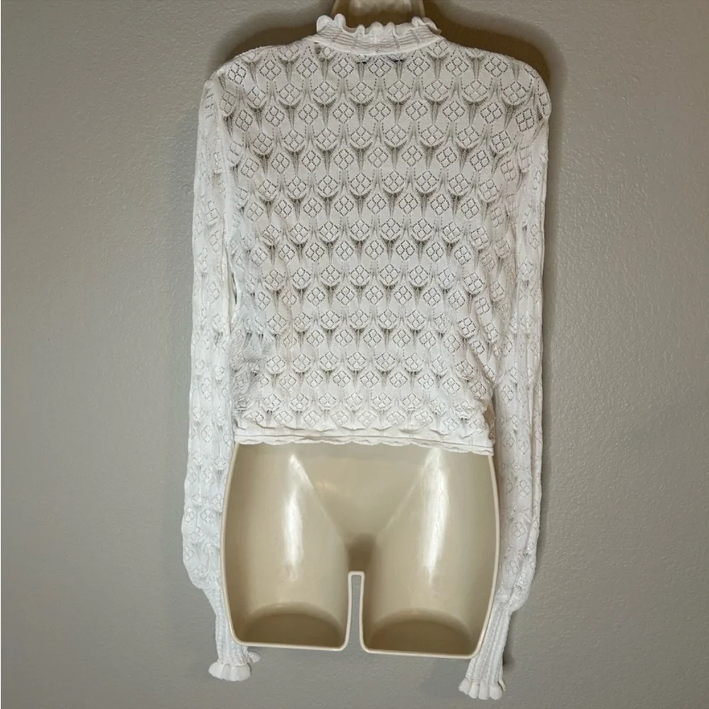 Zara white, long sleeve lace-like women's top size S